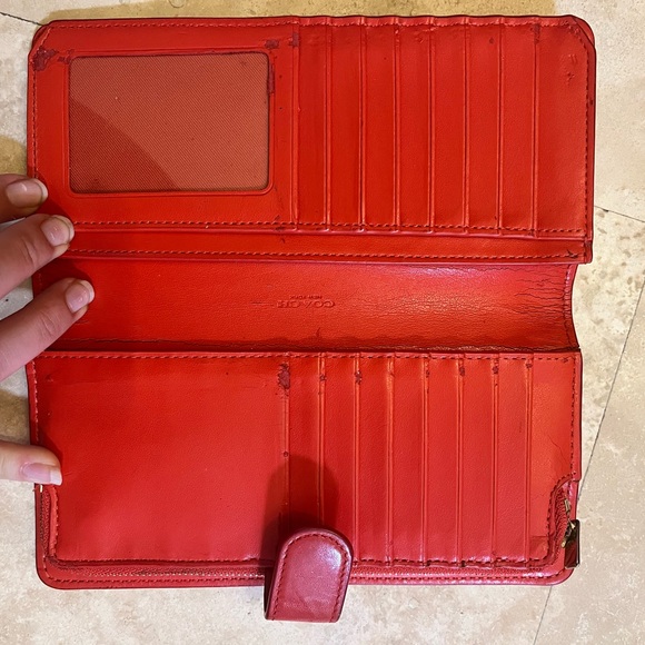 Red Long Coach Wallet with Zip Pouch - Picture 4 of 7